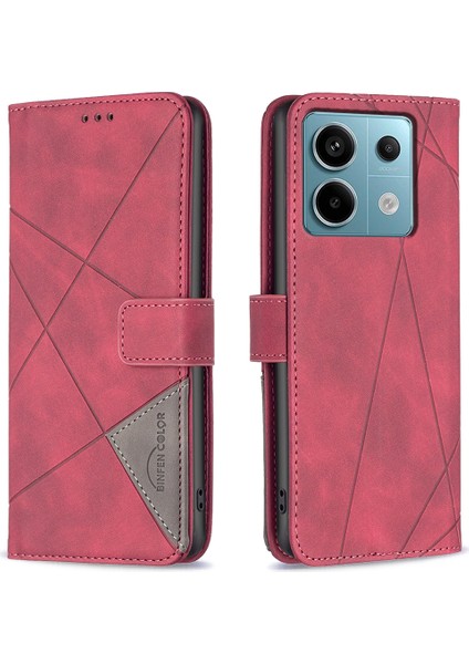 Xiaomi Poco X6 5g Telefon Kılıfı Için Pu Deri Kapak Geometrik Baskılı-Kırmızı (Yurt Dışından)