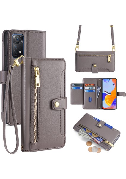 Xiaomi Redmi Note 11 Pro 4g (Mediatek)/note 11 Pro 5g (Qualcomm) Kılıf Pu Deri Telefon Kapağı-Gri (Yurt Dışından)