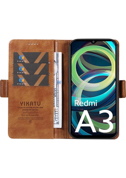 Xiaomi Redmi A3 Cüzdan Kılıf Pu Deri + Tpu Iç Koruyucu Telefon Kapağı-Kahverengi (Yurt Dışından) fiyatları