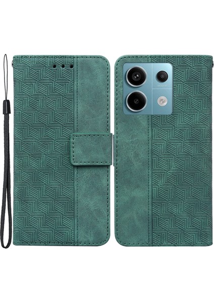 Xiaomi Poco X6 5g Deri Flip Telefon Kılıfı Cüzdan Kapak Geometri Desen-Yeşil Için (Yurt Dışından)