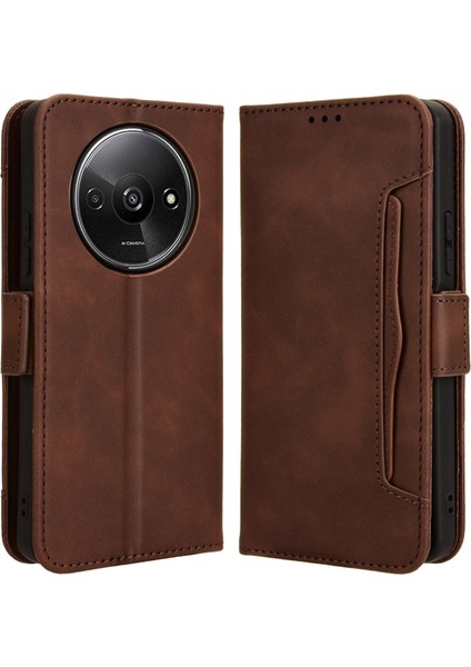 Xiaomi Redmi A3 Kılıf Için Çoklu Kart Tutucu Standı Pu Deri Telefon Kapağı-Kahverengi (Yurt Dışından)