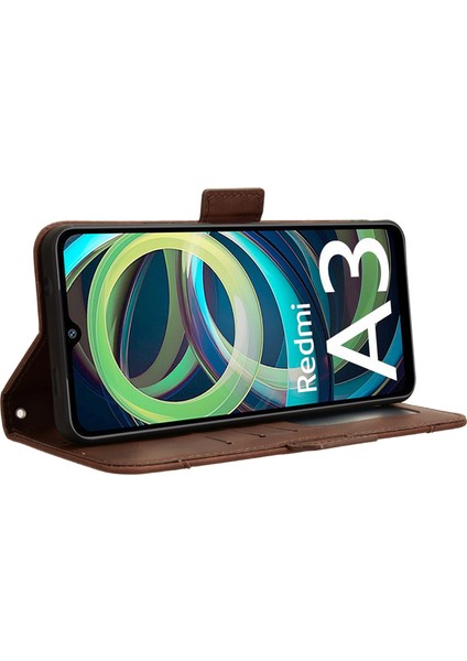 Xiaomi Redmi A3 Kılıf Için Çoklu Kart Tutucu Standı Pu Deri Telefon Kapağı-Kahverengi (Yurt Dışından) modelleri