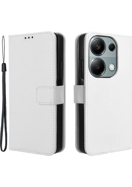 Xiaomi Poco M6 Pro 4g Deri Kılıf Elmas Doku Çevirme Koruyucu Telefon Kapağı-Beyaz (Yurt Dışından)