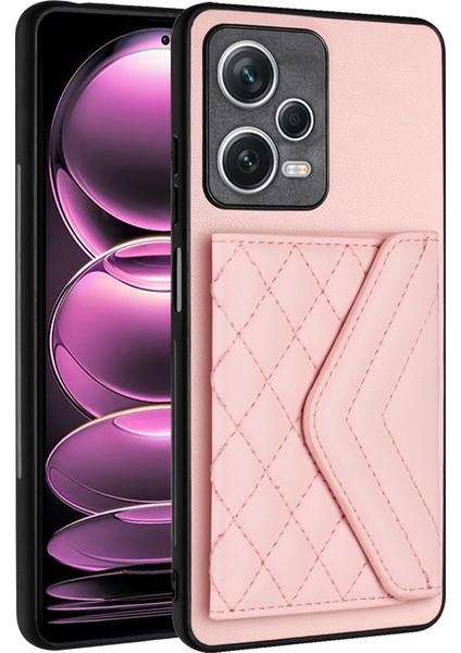 Xiaomi Redmi Note 12 Pro+ 5g Kılıf Kart Yuvaları Için Lderi+Tpu Kapak-Pembe (Yurt Dışından)