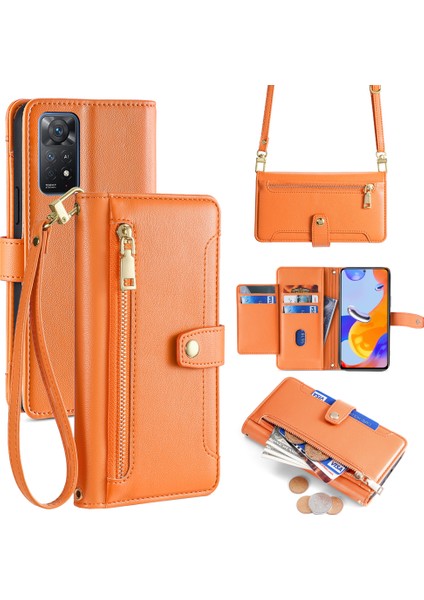 Xiaomi Redmi Note 11 Pro 4g (Mediatek)/note 11 Pro 5g (Qualcomm) Kılıf Pu Deri Telefon Kapağı-Turuncu (Yurt Dışından)