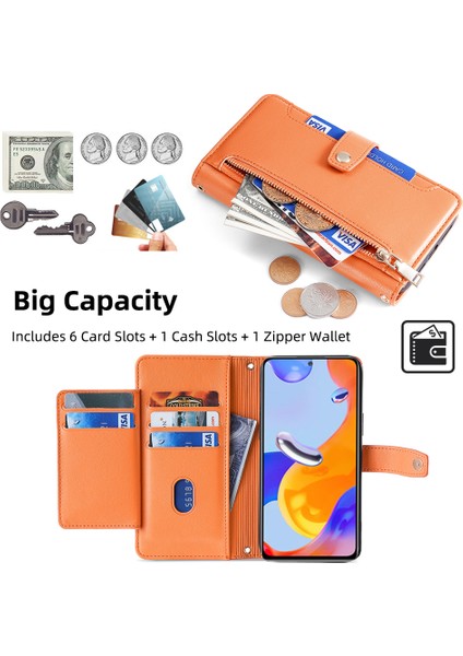 Xiaomi Redmi Note 11 Pro 4g (Mediatek)/note 11 Pro 5g (Qualcomm) Kılıf Pu Deri Telefon Kapağı-Turuncu (Yurt Dışından) modelleri