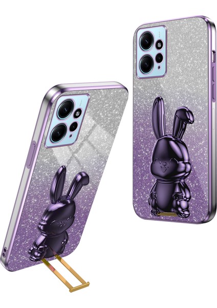 Xiaomi Redmi Note 12 4g Kılıf Için Sevimli Tavşan Anti-Şok Telefon Kılıfı, Çekilebilir Kickstand-Mor (Yurt Dışından)