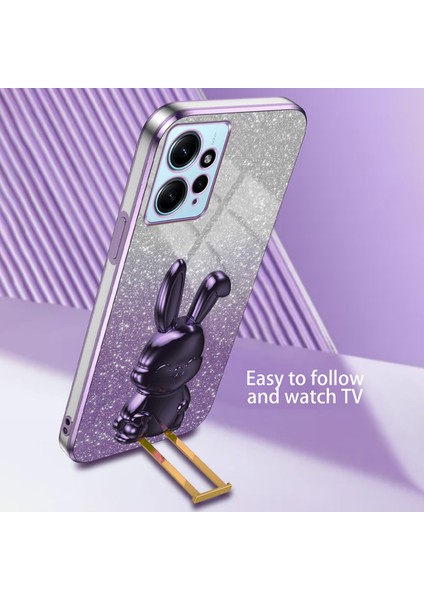 Xiaomi Redmi Note 12 4g Kılıf Için Sevimli Tavşan Anti-Şok Telefon Kılıfı, Çekilebilir Kickstand-Mor (Yurt Dışından) modelleri