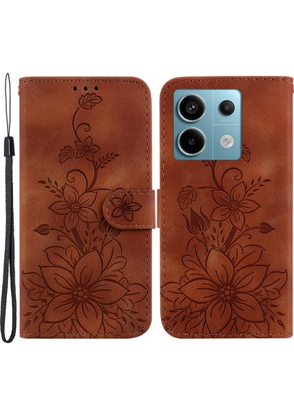 Xiaomi Poco X6 5g Telefon Kapak Çiçek Cüzdan Deri Kılıf Için Kart Tutucu-Kahverengi (Yurt Dışından)