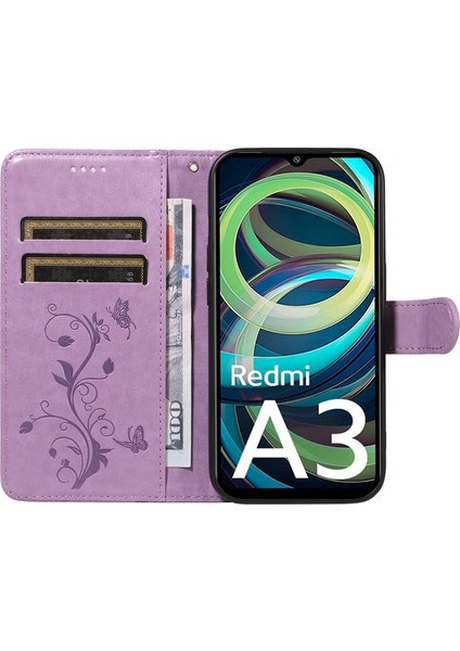 Xiaomi Redmi A3 Deri Kılıf Kelebek Çiçek Desenli Cüzdan Telefon Kapağı-Mor (Yurt Dışından) fiyatları