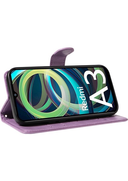 Xiaomi Redmi A3 Deri Kılıf Kelebek Çiçek Desenli Cüzdan Telefon Kapağı-Mor (Yurt Dışından) modelleri