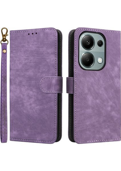 Xiaomi Poco M6 Pro 4g Kılıf Için Kayış Rfıd Engelleme Pu Deri Kapak Standı-Mor (Yurt Dışından)