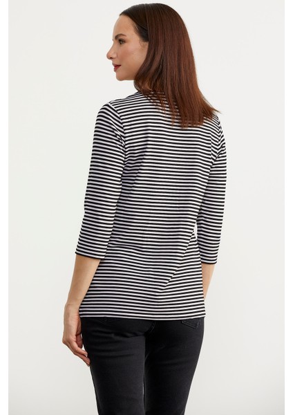 Çizgili Uzun Kol Patlı T-Shirt - Siyah fırsatları