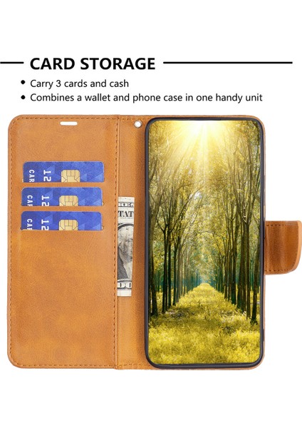 Xiaomi Poco M6 Pro 4g Deri Kılıf Standı Görünüm Folio Flip Telefon Kapağı-Sarı (Yurt Dışından)
