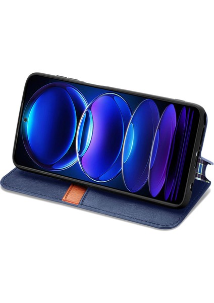Xiaomi Redmi Note 12 Pro 5g/12 Pro Speed ​​5g Telefon Kapağı Baskılı Eşkenar Dörtgen Desenli Cüzdan Kılıfı-Mavi (Yurt Dışından) modelleri