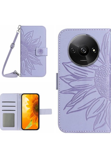 Xiaomi Redmi A3 Deri Kılıf Crossbody Cüzdan Telefon Kapağı-Açık Mor (Yurt Dışından)