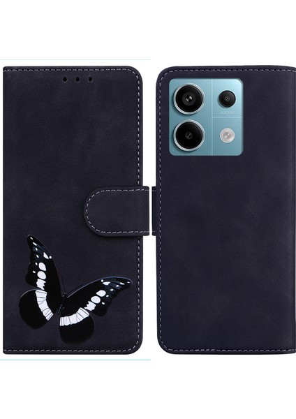 Xiaomi Poco X6 5g Kılıf Kelebek Desenli Deri Cüzdan Kılıfı-Siyah (Yurt Dışından)