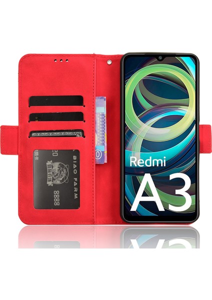 Xiaomi Redmi A3 Kılıf Çoklu Kart Tutucu Standlı Pu Deri Telefon Kapağı-Kırmızı (Yurt Dışından) fiyatları