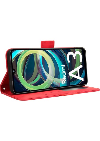 Xiaomi Redmi A3 Kılıf Çoklu Kart Tutucu Standlı Pu Deri Telefon Kapağı-Kırmızı (Yurt Dışından) modelleri