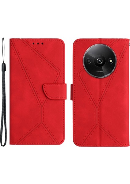 Xiaomi Redmi Için A3 Cüzdan Telefon Kılıfı Pu Deri Folyo Kapak Çevirin-Kırmızı (Yurt Dışından)