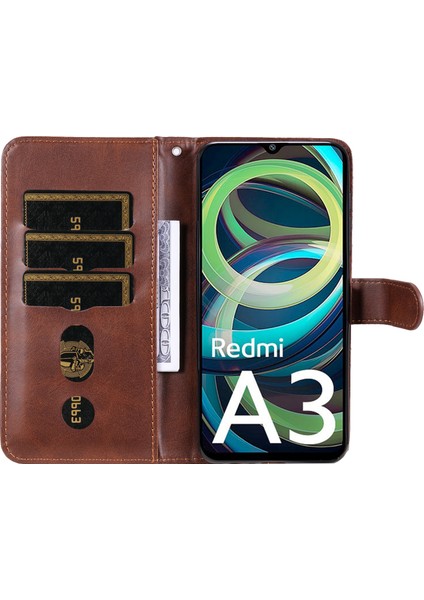 Xiaomi Redmi A3 Manyetik Kılıf Fermuarlı Cep Telefonu Kılıfı Buzağı Dokulu-Kahverengi Için (Yurt Dışından) fiyatları
