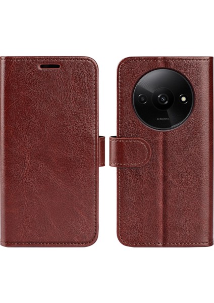 Xiaomi Redmi A3 Kılıf Deri Crazy Horse Doku Cüzdan Folyo Telefon Kapağı-Kahverengi (Yurt Dışından)