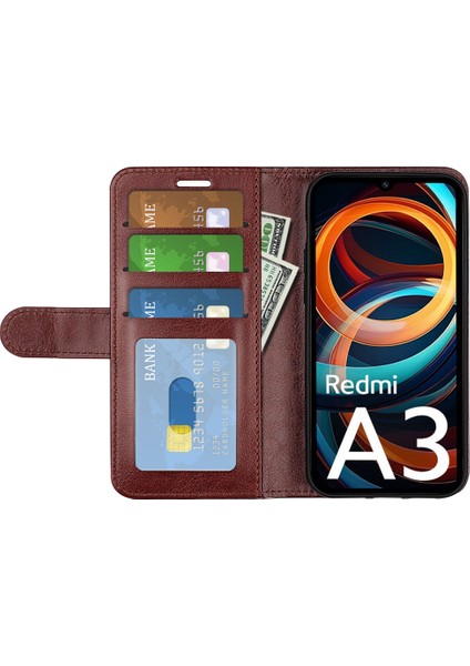 Xiaomi Redmi A3 Kılıf Deri Crazy Horse Doku Cüzdan Folyo Telefon Kapağı-Kahverengi (Yurt Dışından) fiyatları