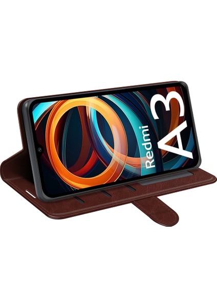 Xiaomi Redmi A3 Kılıf Deri Crazy Horse Doku Cüzdan Folyo Telefon Kapağı-Kahverengi (Yurt Dışından) modelleri