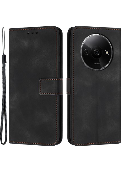 Xiaomi Redmi Için A3 Kılıf Düz Renk Pu Deri Standı Manyetik Kapatma Telefon Kapağı-Siyah (Yurt Dışından)