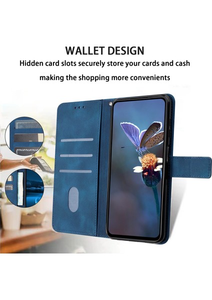 Xiaomi Redmi A1 4g Kılıf Üçgen Baskılı Cüzdan Kart Yuvaları Telefon Deri Kapak-Mavi (Yurt Dışından)