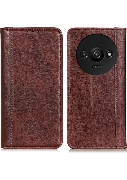 Xiaomi Redmi Için A3 Kılıf Bölünmüş Deri Manyetik Otomatik Kapanan Cüzdan Telefon Kapağı-Kahverengi (Yurt Dışından)