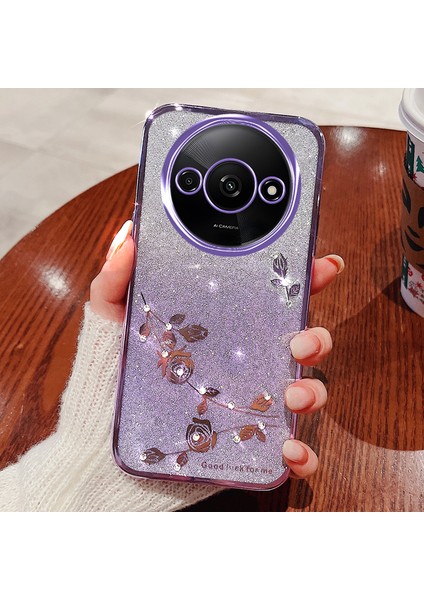 Xiaomi Redmi Için A3 Glitter Çiçek Kılıf Taklidi Dekor Esnek Tpu Telefon Kapağı-Mor (Yurt Dışından)
