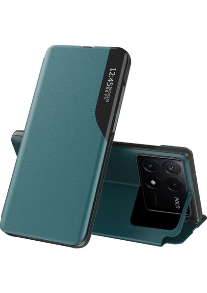 Xiaomi Poco X6 Pro 5g Telefon Kapağı Görünüm Penceresi Katlanabilir Stand Kılıfı-Yeşil (Yurt Dışından)