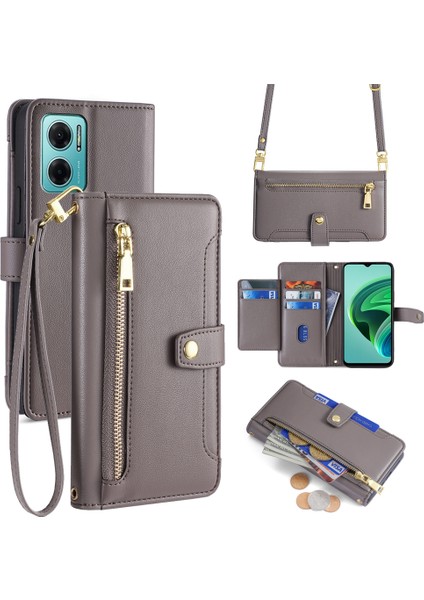 Xiaomi Redmi Note 11E 5g Kılıf Cüzdan Pu Deri Telefon Kapağı-Gri (Yurt Dışından)