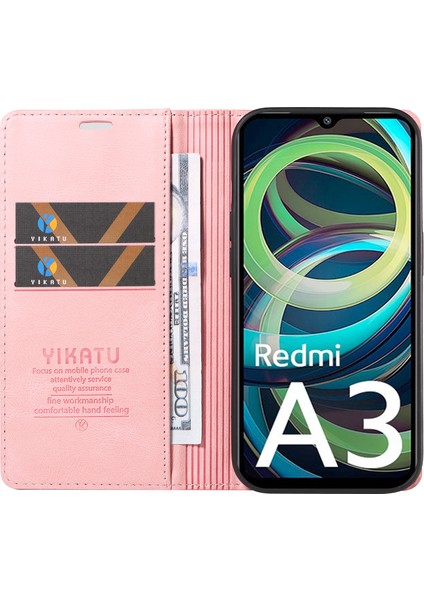 Xiaomi Redmi A3 Kılıf Flip Folyo Cüzdan Deri Telefon Kapağı-Pembe (Yurt Dışından)