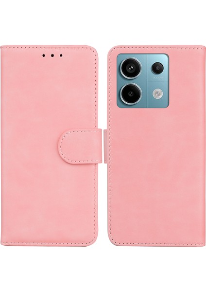 Xiaomi Poco X6 5g Kılıf Cüzdan Standı Düz ​​renk Deri Telefon Kapağı-Pembe (Yurt Dışından)