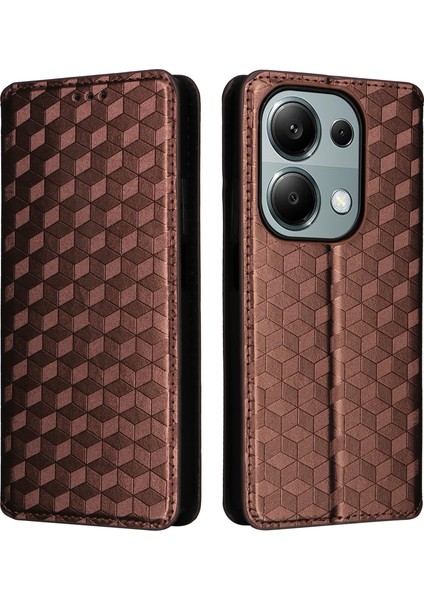 Xiaomi Poco M6 Pro 4g Kılıf Eşkenar Dörtgen Baskılı Stand Görünümü Telefon Kapağı-Kahverengi (Yurt Dışından)
