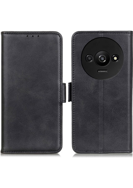 Xiaomi Redmi Için A3 Cüzdan Kılıf Pu Deri Standlı Telefon Kapağı Yan Manyetik Toka-Siyah (Yurt Dışından)