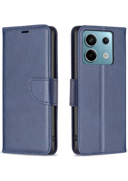 Xiaomi Poco X6 5g Deri Cüzdan Kılıfı Düz ​​renk Standı Telefon Kapağı-Mavi (Yurt Dışından)