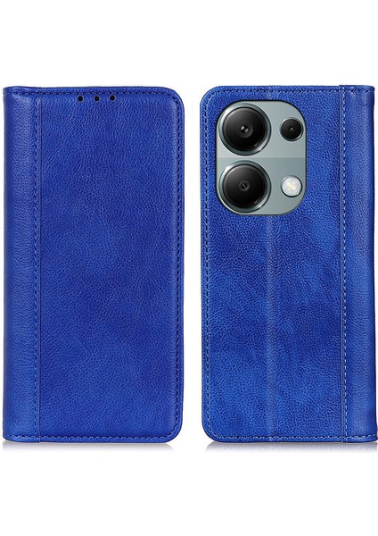 Xiaomi Poco M6 Pro 4g Kılıf Bölünmüş Deri Standlı Telefon Kapağı-Mavi (Yurt Dışından)