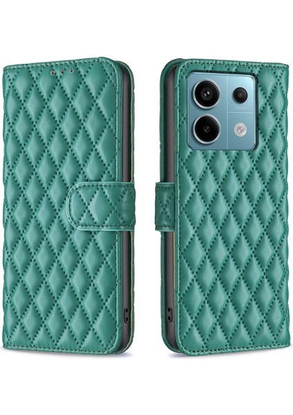 Xiaomi Poco X6 5g Eşkenar Dörtgen Kılıf Pu Deri Folyo Kapak Çevirin-Yeşil (Yurt Dışından)