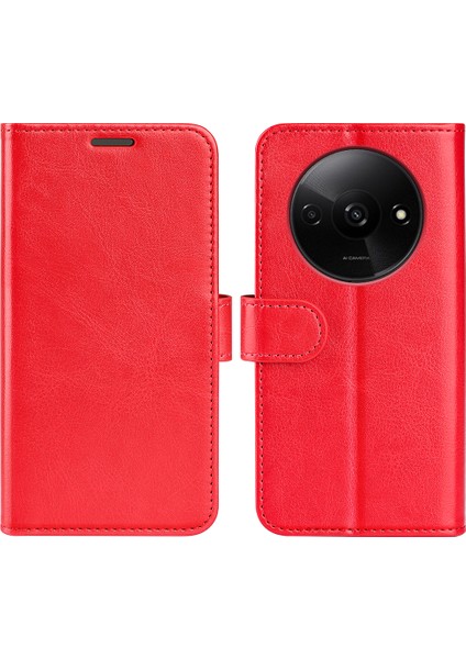 Xiaomi Redmi A3 Kılıf Deri Crazy Horse Doku Cüzdan Folyo Telefon Kapağı-Kırmızı (Yurt Dışından)