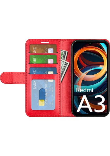 Xiaomi Redmi A3 Kılıf Deri Crazy Horse Doku Cüzdan Folyo Telefon Kapağı-Kırmızı (Yurt Dışından) fiyatları