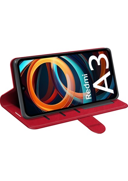 Xiaomi Redmi A3 Kılıf Deri Crazy Horse Doku Cüzdan Folyo Telefon Kapağı-Kırmızı (Yurt Dışından) modelleri