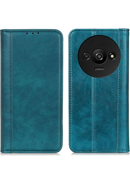 Xiaomi Redmi A3 Kılıf Bölünmüş Deri Manyetik Otomatik Kapanan Cüzdan Telefon Kapağı-Yeşil (Yurt Dışından)