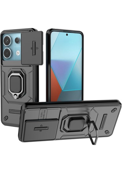 Xiaomi Poco X6 5g Kickstand Kılıf Slayt Lens Koruma Cep Telefonu Kapağı-Siyah Için (Yurt Dışından)