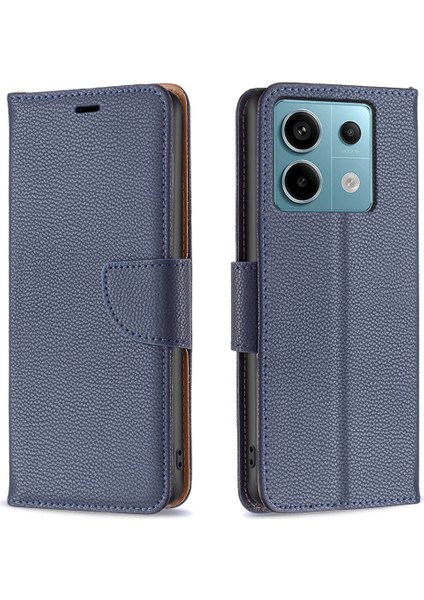 Xiaomi Poco X6 5g Telefon Kılıfı Için Düz Renk Pu Deri Standı Görünüm Kapağı Litchi Doku-Koyu Mavi (Yurt Dışından)