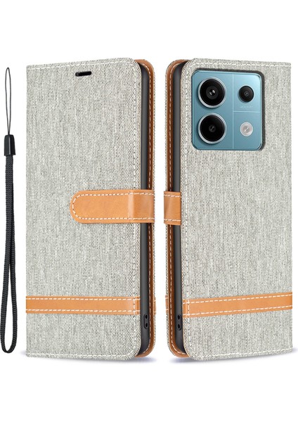 Xiaomi Poco X6 5g Kılıf Kot Kumaş Ekleme Deri Telefon Kapağı-Gri (Yurt Dışından)
