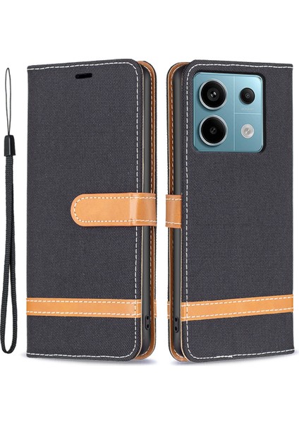 Xiaomi Poco X6 5g Kılıf Kot Kumaş Ekleme Deri Telefon Kapağı-Siyah (Yurt Dışından)