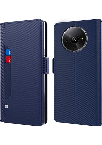 Xiaomi Redmi Için A3 Deri Kılıf Pu + Tpu Telefon Kapak Çevirin Ayna Tasarım Kart Sahibinin Telefon Kabuğu Stand-Mavi (Yurt Dışından)